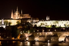 PRAGUE CASTLE AND CHARLES BRIDGE AT NIGHT